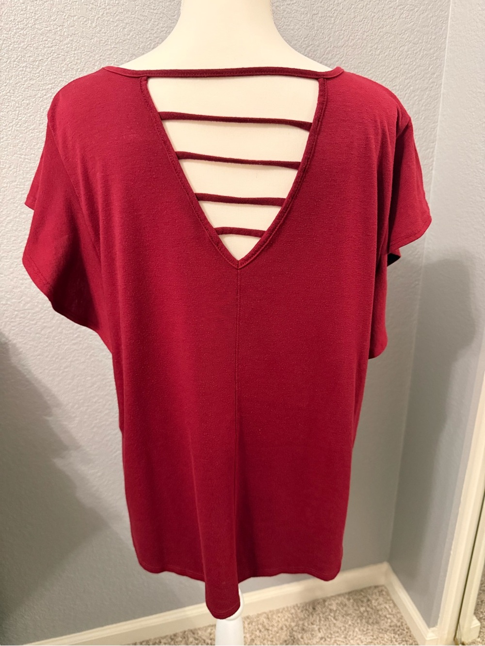 Avenue Burgundy Flutter Sleeve Scoop Neck Top - Picture 2 of 9